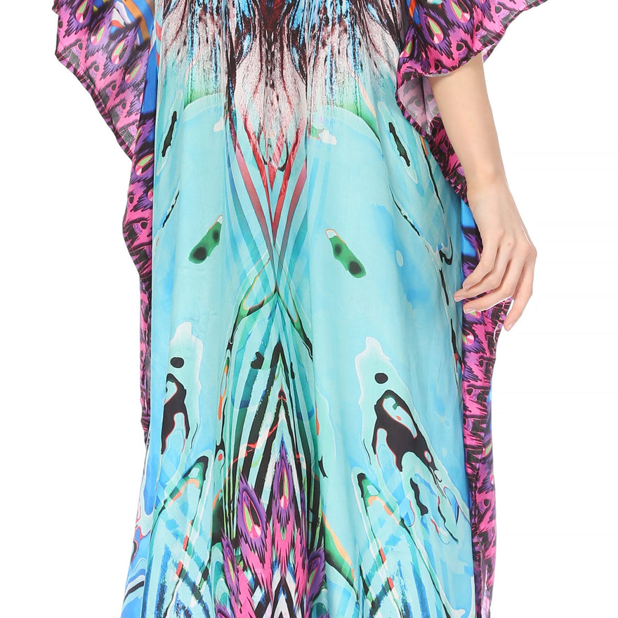 Georgettina Flowy Rhinestone V Neck Long Caftan Dress