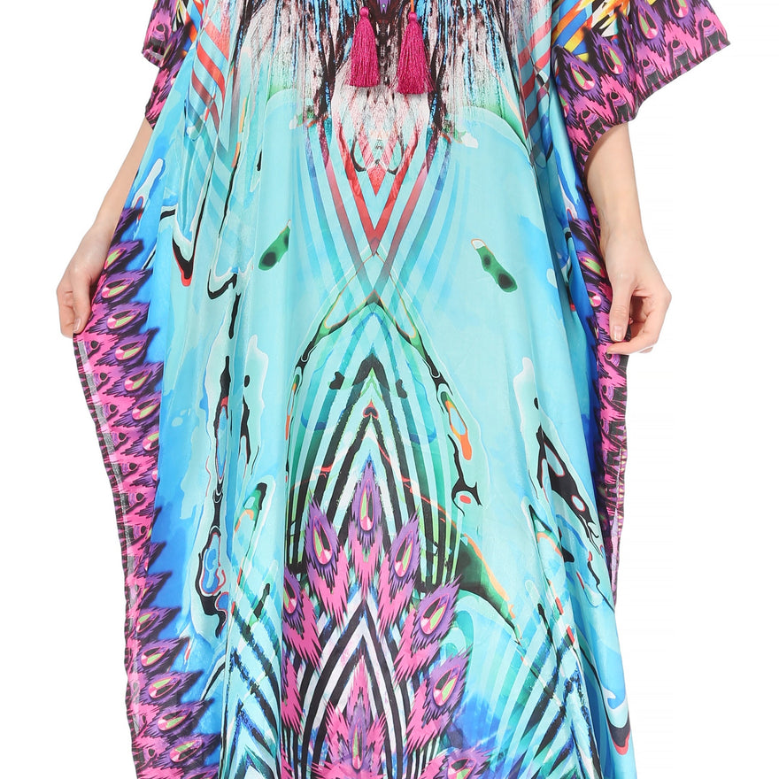Georgettina Flowy Rhinestone V Neck Long Caftan Dress