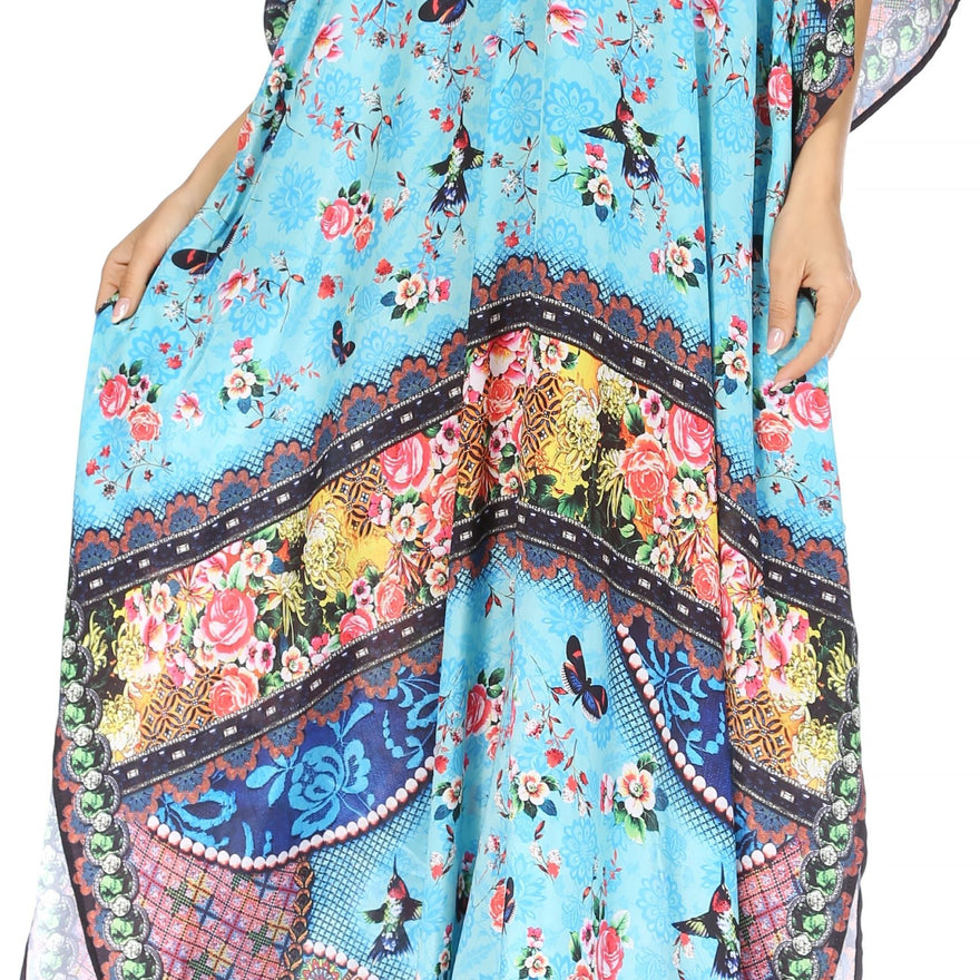 Georgettina Flowy Rhinestone V Neck Long Caftan Dress