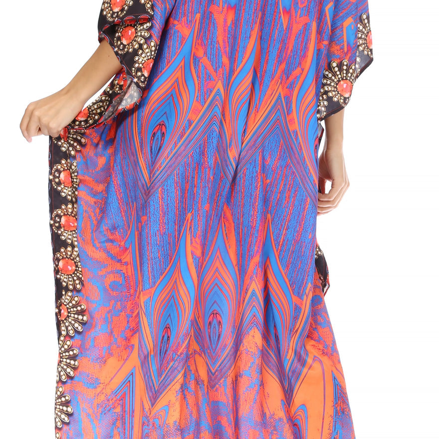 Georgettina Flowy Rhinestone V Neck Long Caftan Dress