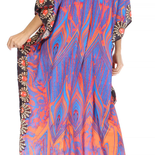 Georgettina Flowy Rhinestone V Neck Long Caftan Dress