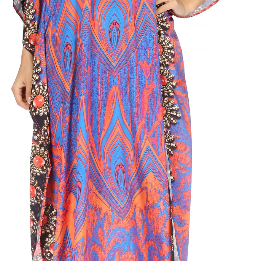 Georgettina Flowy Rhinestone V Neck Long Caftan Dress