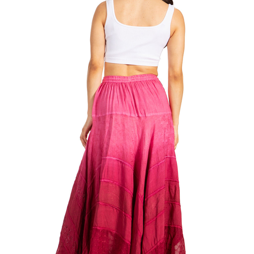 Lyra Womens Bohemian Soft Brocade Rayon Tiered Embroidered Flowy Long Skirt