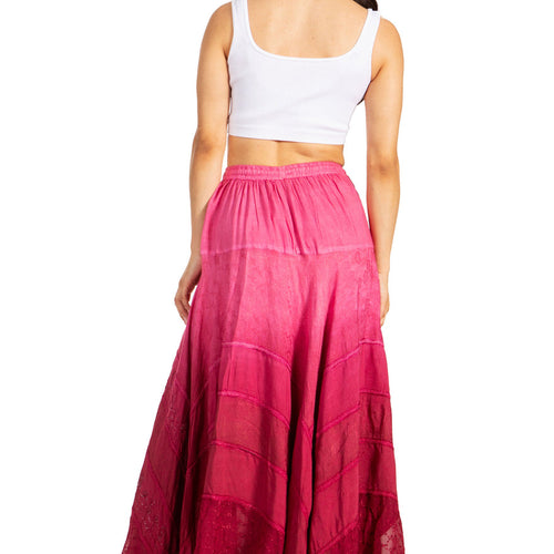 Lyra Womens Bohemian Soft Brocade Rayon Tiered Embroidered Flowy Long Skirt
